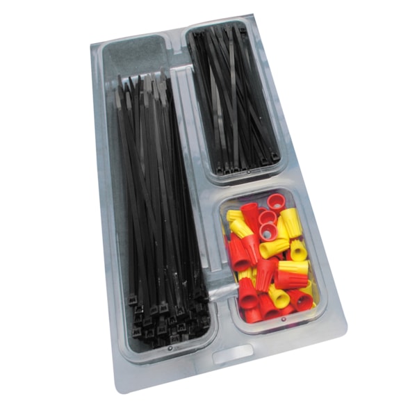 Specialty Pack Zip Ties, uv Black 7" & 11", Yellow & Red Connectors, 250 Pieces