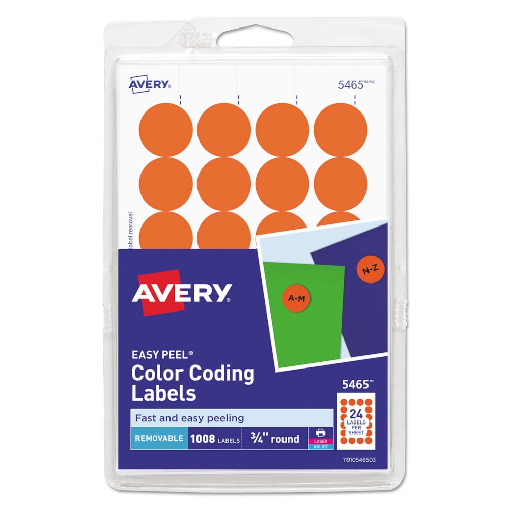 3/4" Printable Removable Orange Color-Coding Labels, 42 Sheets/Pack