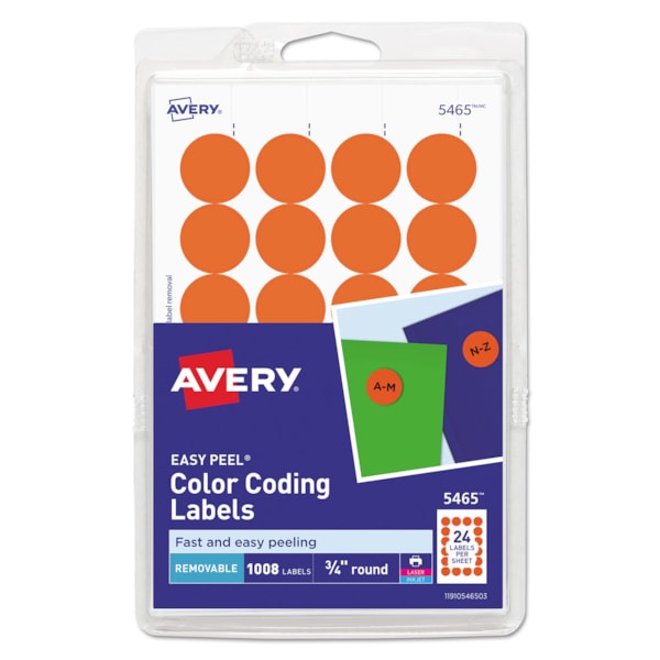 3/4" Printable Removable Orange Color-Coding Labels, 42 Sheets/Pack