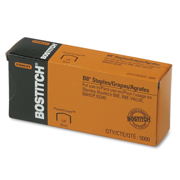 Bostitch® PowerCrown™ Full Strip B8 Staples, 1/4" Leg Length, 5,000 per Box
