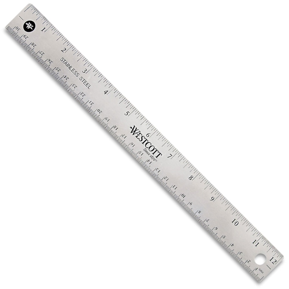 12" Stainless Steel Office Ruler With Non Slip Cork Base