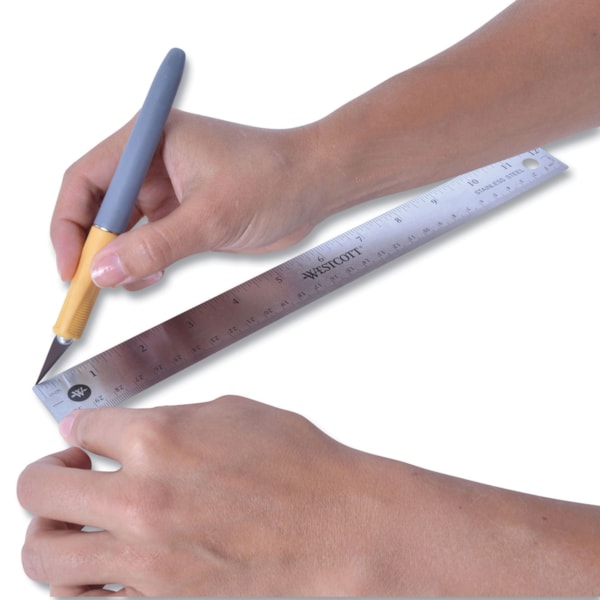 12" Stainless Steel Office Ruler With Non Slip Cork Base