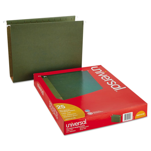 Letter Size Box Bottom Hanging File Folders 1/5-Cut Tab, Standard Green, 25/Box
