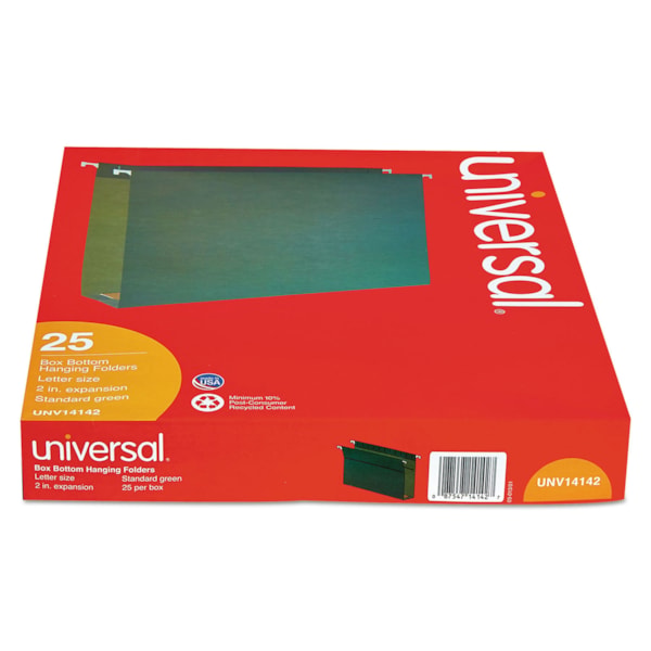 Letter Size Box Bottom Hanging File Folders 1/5-Cut Tab, Standard Green, 25/Box