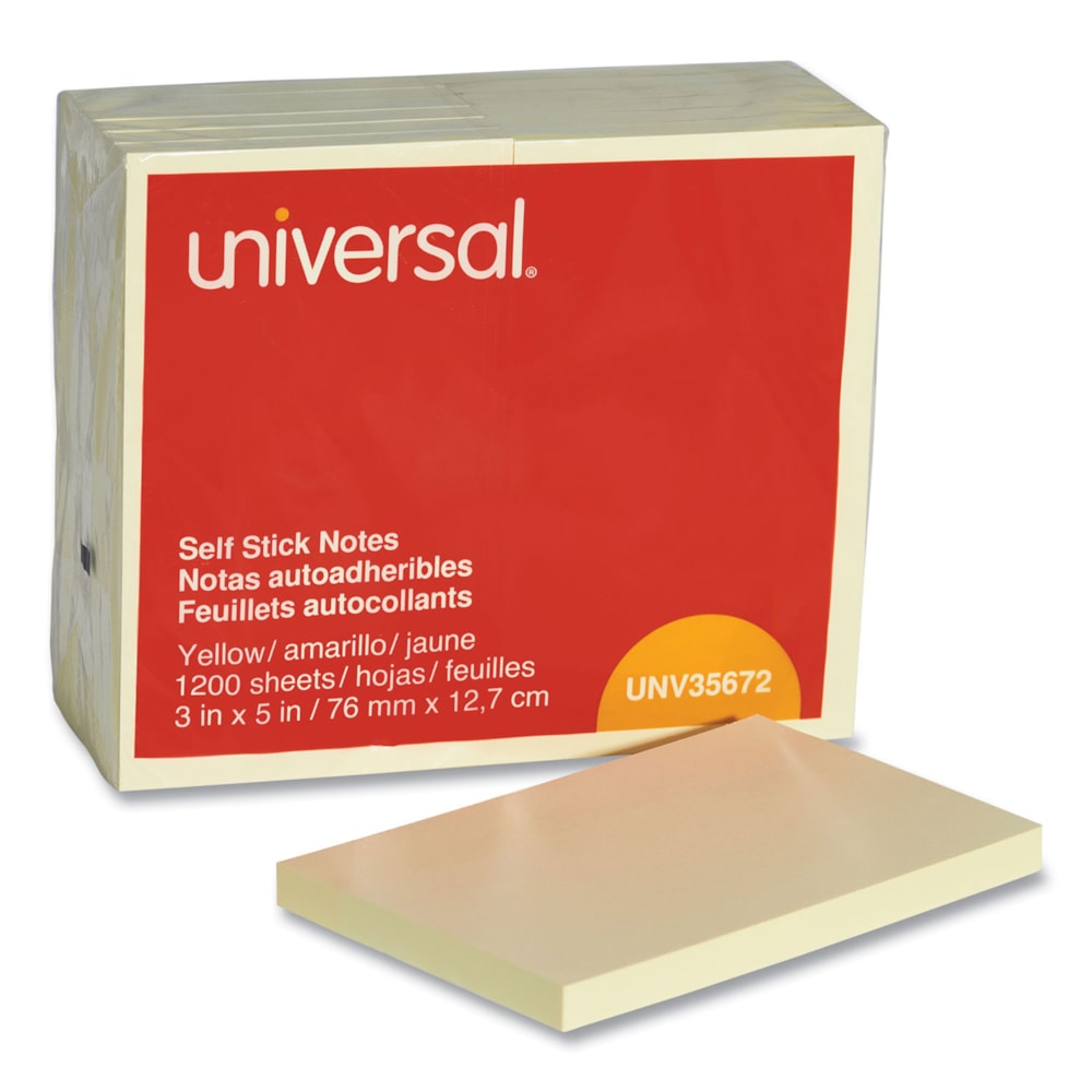 3" x 5" Yellow Self-Stick Note Pads, 100-Sheet, 12/Pack