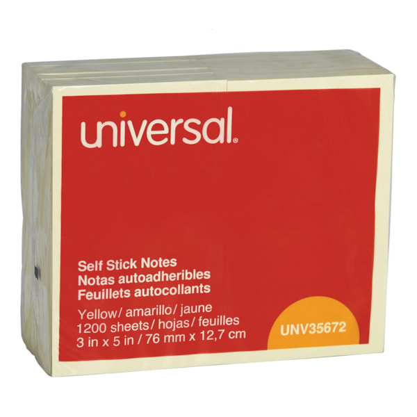 3" x 5" Yellow Self-Stick Note Pads, 100-Sheet, 12/Pack