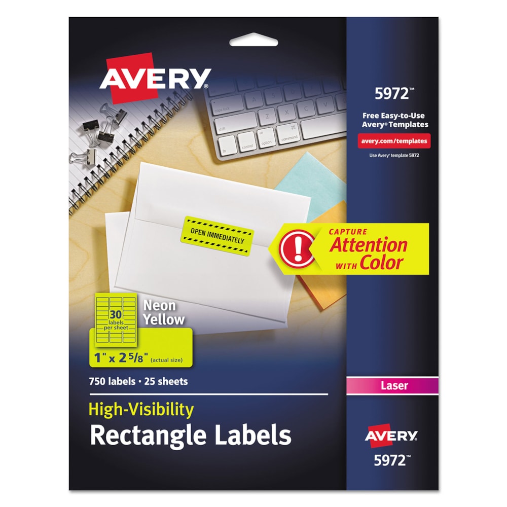 1" x 2-5/8" High-Visibility Neon Yellow Permanent Laser ID Labels 750/Pack