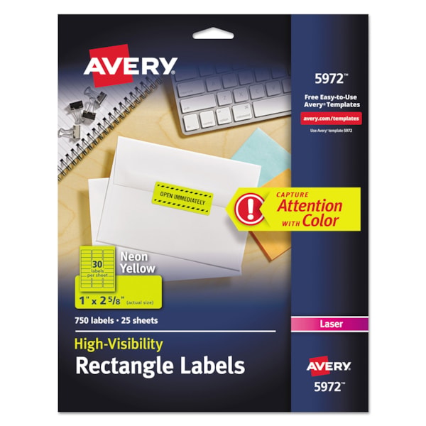 1" x 2-5/8" High-Visibility Neon Yellow Permanent Laser ID Labels 750/Pack