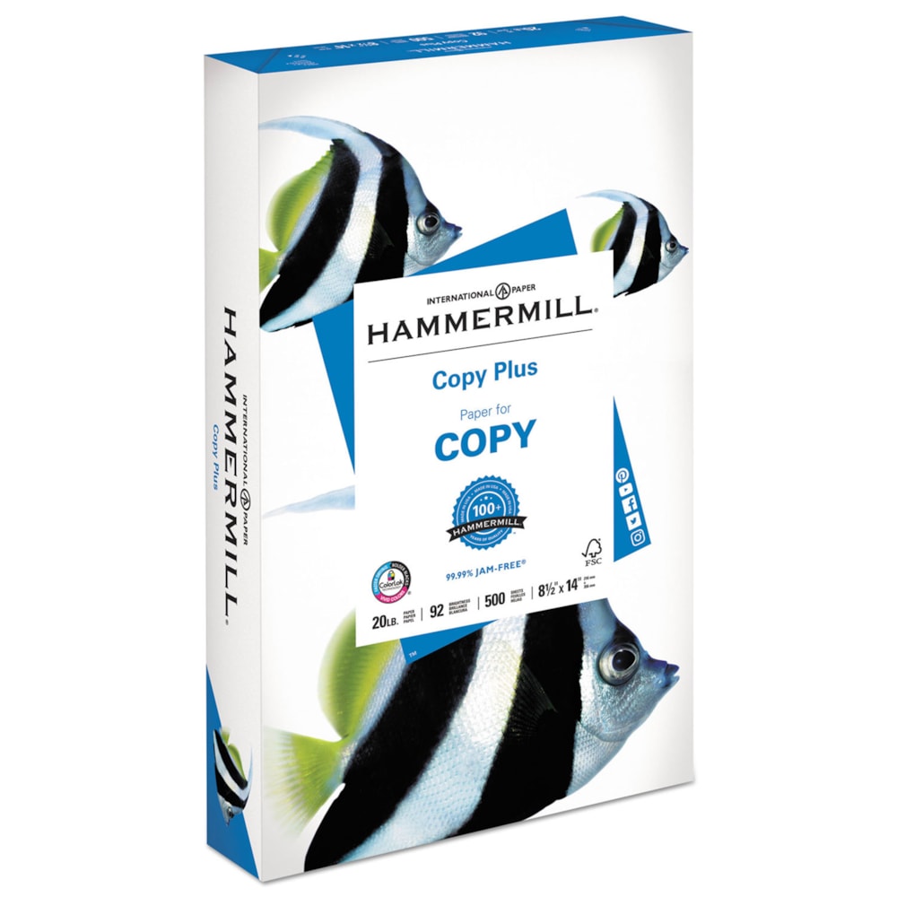 Hammermill® 92 Bright White Copy Plus Print Paper, 20lb, 8.5 x 14, 500 Sheets