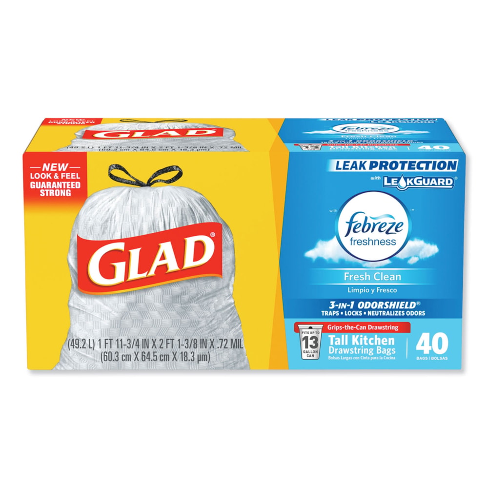 13 Gallon OdorShield Tall Kitchen Drawstring Bags 40/Box