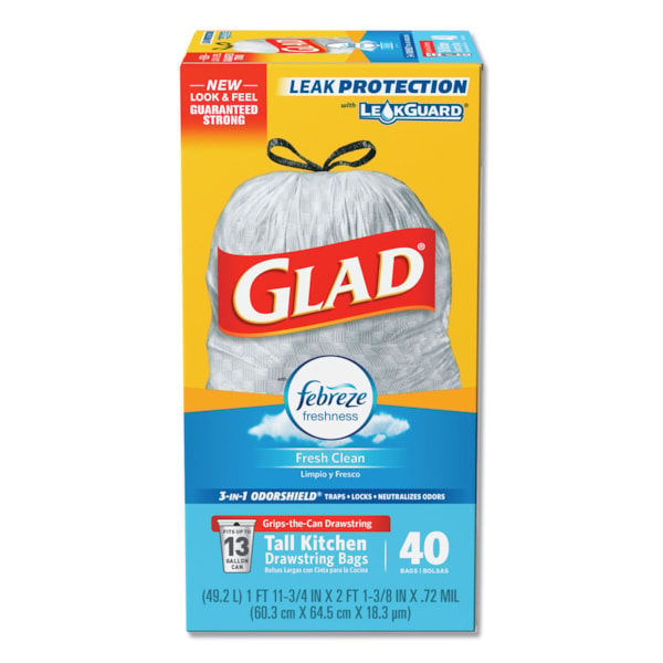 13 Gallon OdorShield Tall Kitchen Drawstring Bags 40/Box