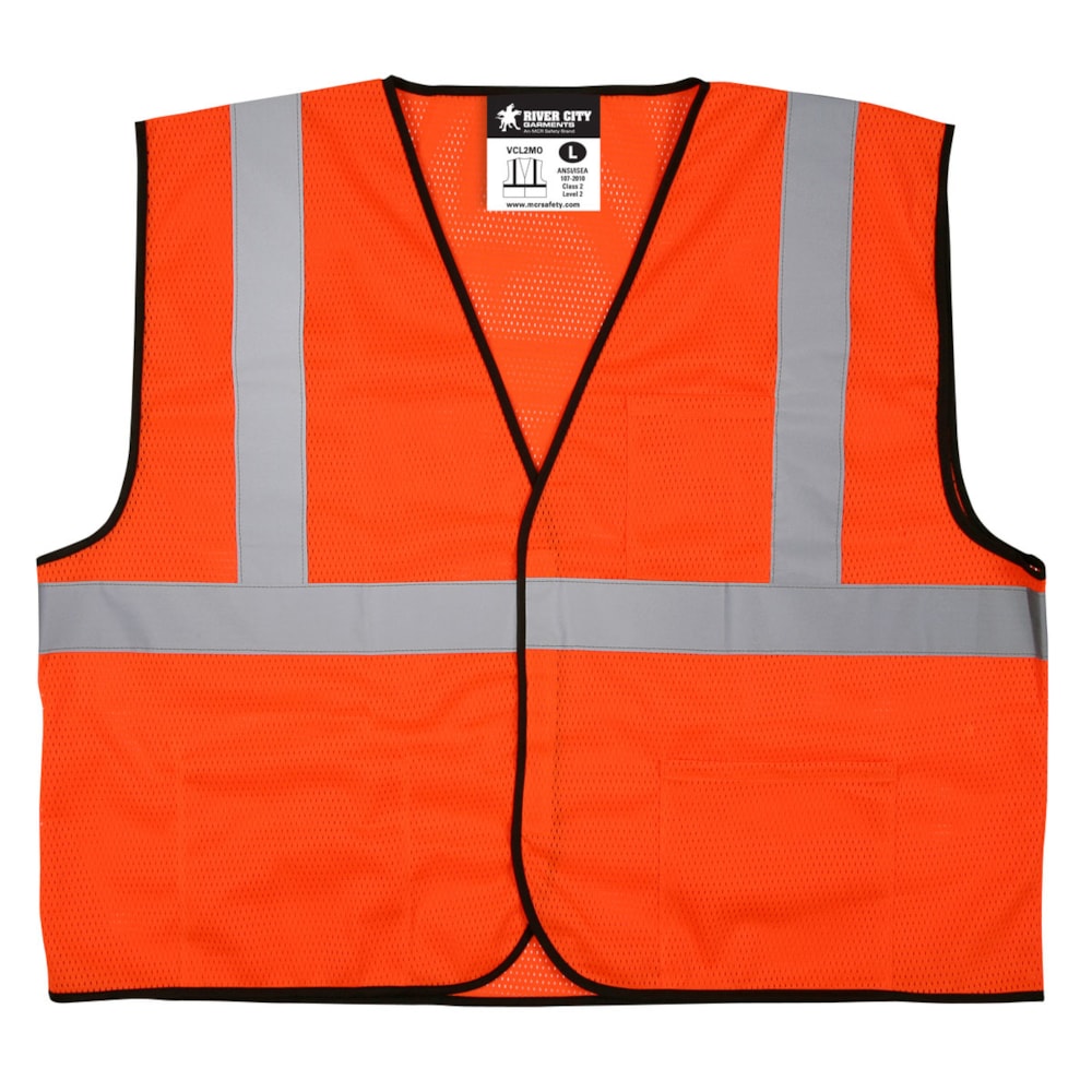 Economy Class 2 Orange Mesh Safety Vest w/2" Silver Reflective Stripes, Hook & Loop Front Closure, 3 Pockets