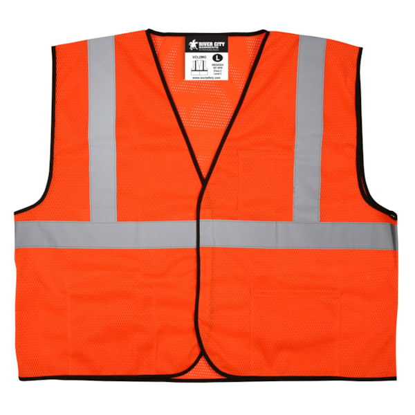 Economy Class 2 Orange Mesh Safety Vest w/2" Silver Reflective Stripes, Hook & Loop Front Closure, 3 Pockets