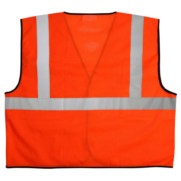 Economy Class 2 Orange Mesh Safety Vest w/2" Silver Reflective Stripes, Hook & Loop Front Closure, 3 Pockets