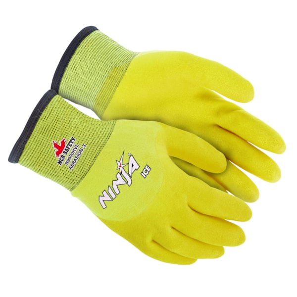 Ninja® Ice Hi-Vis 15 Gauge Lime Nylon Acrylic Gloves w/Terry Interior Over the Knuckle HPT Coating