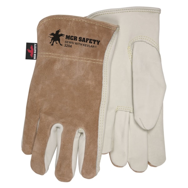 3204 Premium Grade General Purpose Gloves, Driver, Gunn Cut/Keystone Thumb Style, Grain Cowhide Leather Palm, Kevlar® Thread/Leather, Beige, Slip-On Cuff, Resists: Abrasion, Unlined Lining