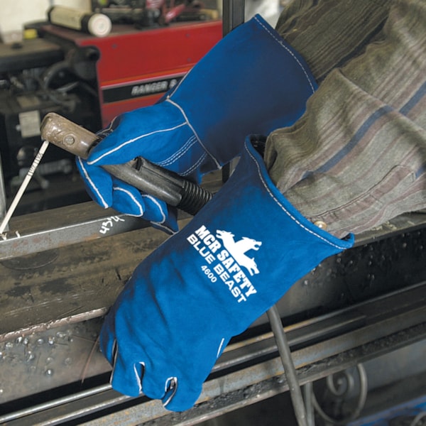 Blue Beast® Blue Side Leather Gloves w/Reinforced Palm Wing Thumb 