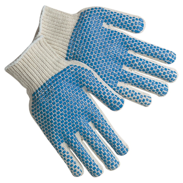7 Gauge Cotton/Polyester Regular Weight String Knit Gloves PVC 2-Sided Blue Blocks