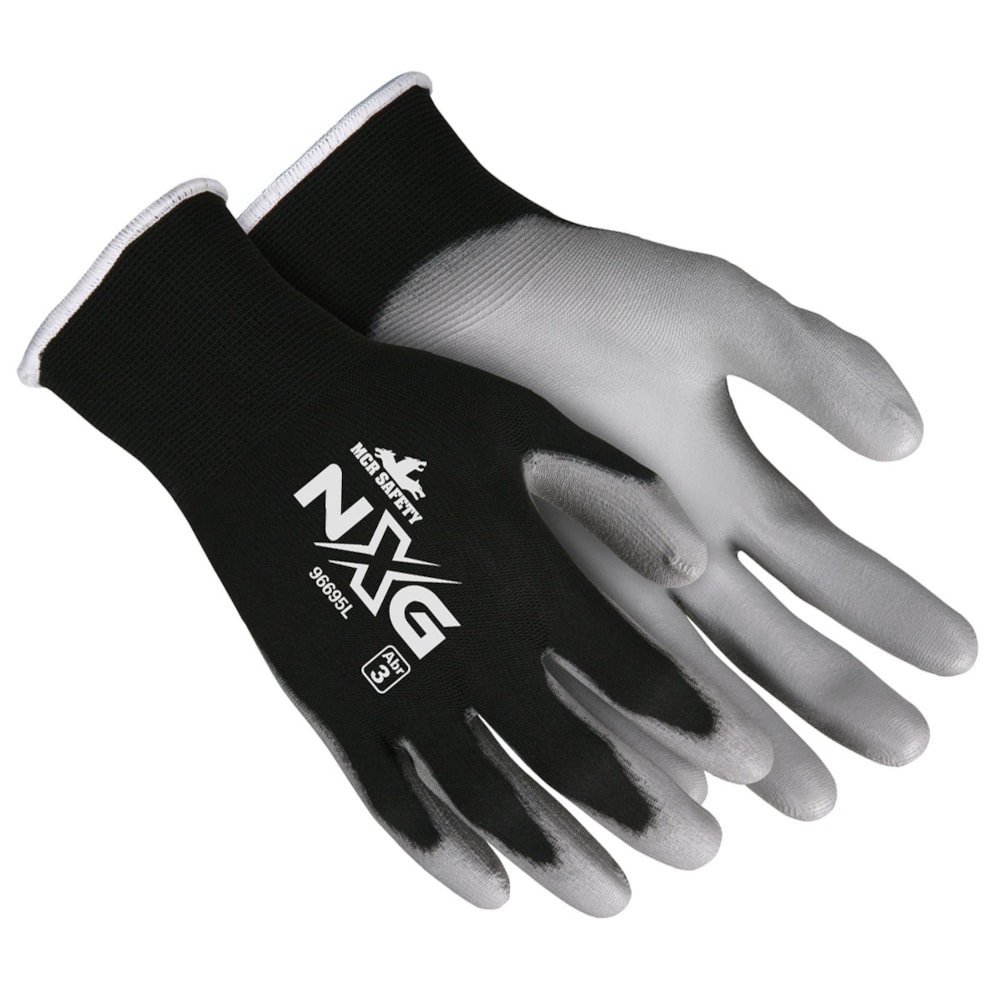 15-Gauge Black Latex-Free Nylon Shell Gray Polyurethane Palm and Fingers