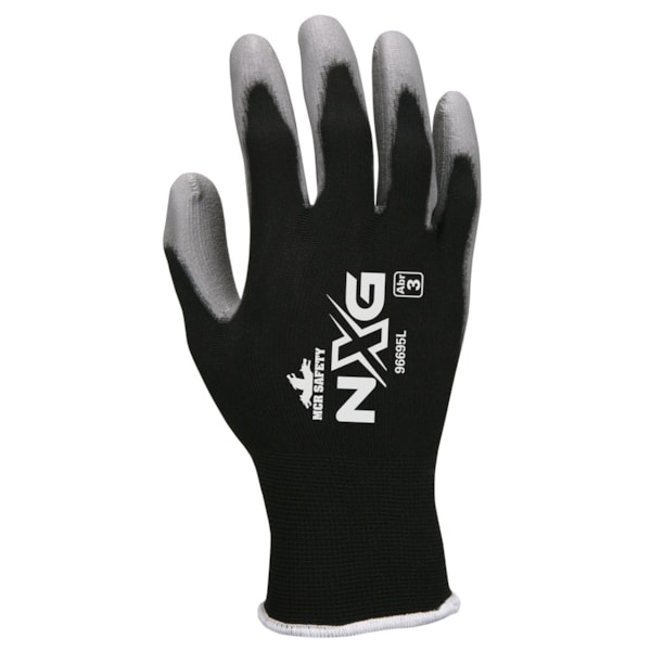 15-Gauge Black Latex-Free Nylon Shell Gray Polyurethane Palm and Fingers