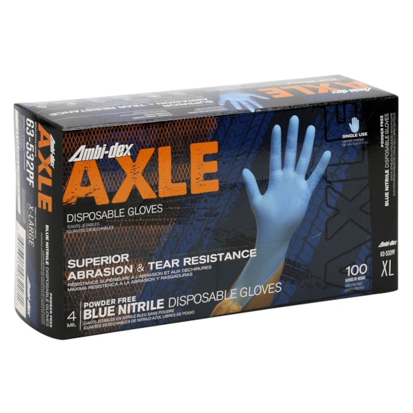 Ambi-dex® Axle Disposable Industrial Grade Powder Free Nitrile Glove with Textured Grip, 4 mil, Blue
