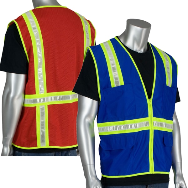  Enhanced Visibility Solid Front Mesh Back Surveyor's Safety Vest