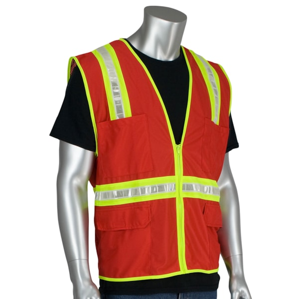  Enhanced Visibility Solid Front Mesh Back Surveyor's Safety Vest
