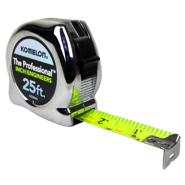 25' x 1" The Professional™ Chrome Case & Hi-Vis Inch & Engineer Blade Tape Measure