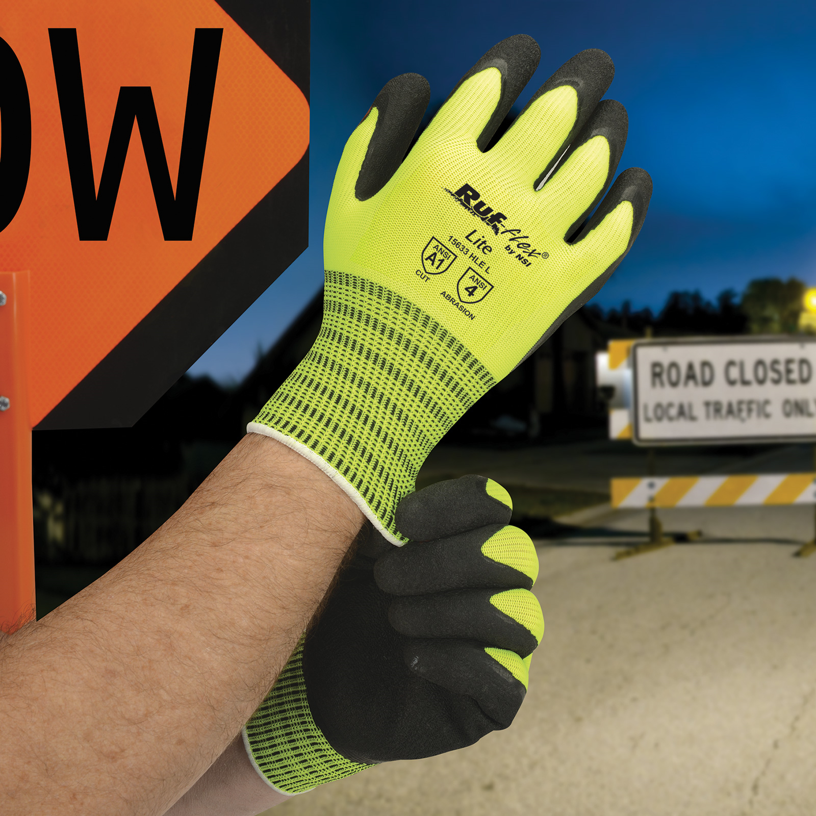 NSI Ruf-flex® Lite Hi-Vis Latex Palm Coated String Knit Gloves