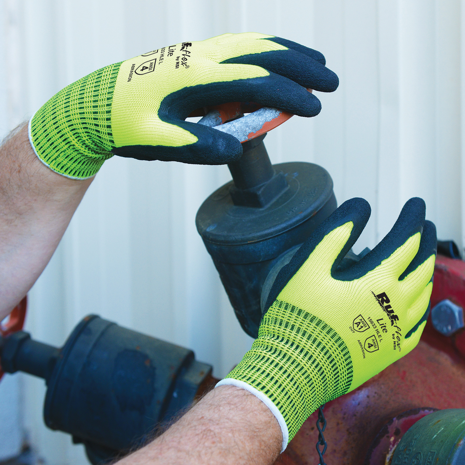 NSI Ruf-flex® Lite Hi-Vis Latex Palm Coated String Knit Gloves