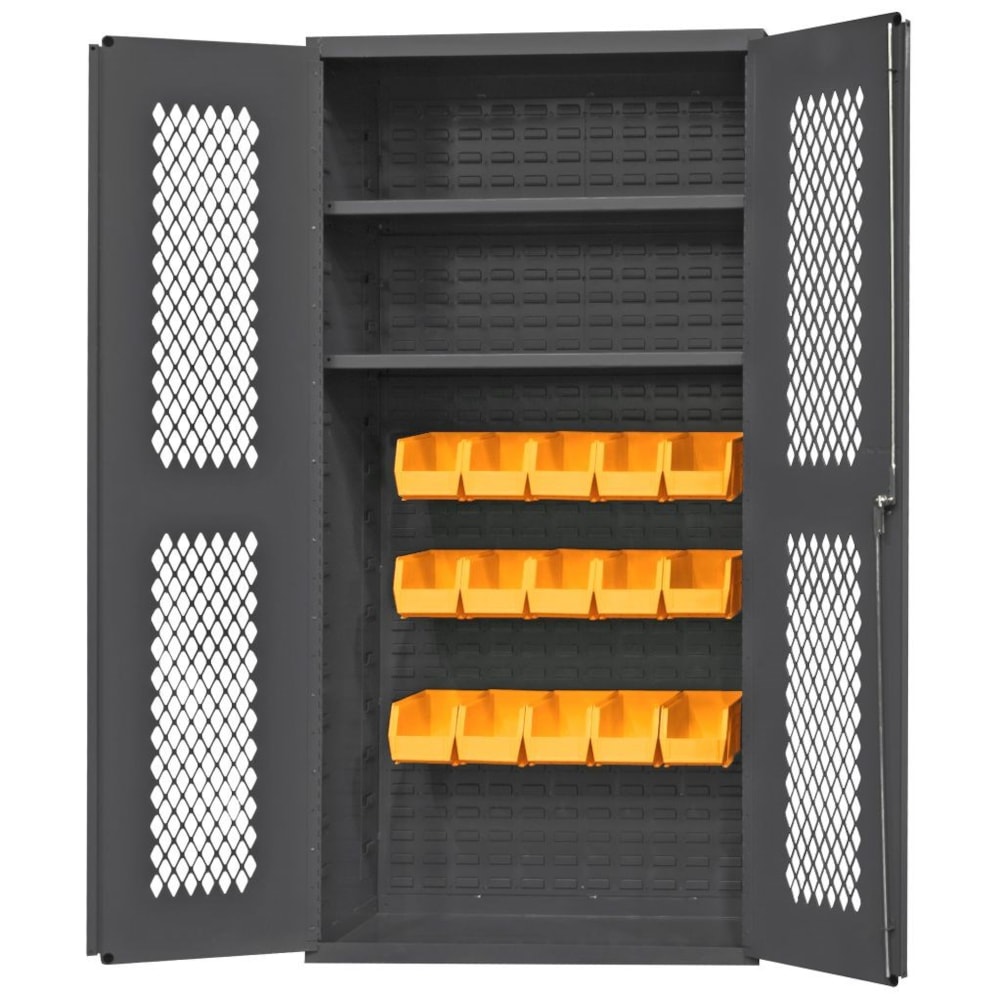 Cabinet, 18X36, 2 shelf, 15 yellow bins 14 Gauge