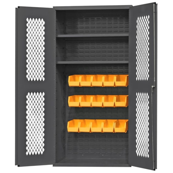 Cabinet, 18X36, 2 shelf, 15 yellow bins 14 Gauge