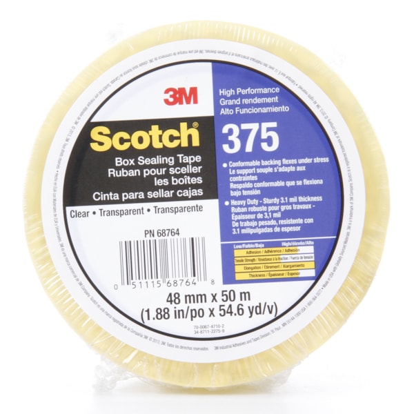 Scotch® High Performance Box Sealing Tape 375 Clear, 48 mm x 50 m, 36 Individually Wrapped Rolls Per Case, Conveniently Packaged