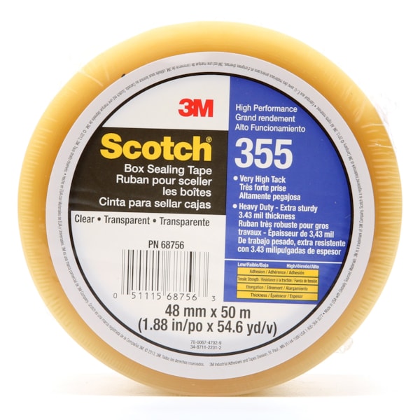 Scotch® High Performance Box Sealing Tape 355 Clear, 48 mm x 50 m, 36 Individually Wrapped Rolls Per Case, Conveniently Packaged