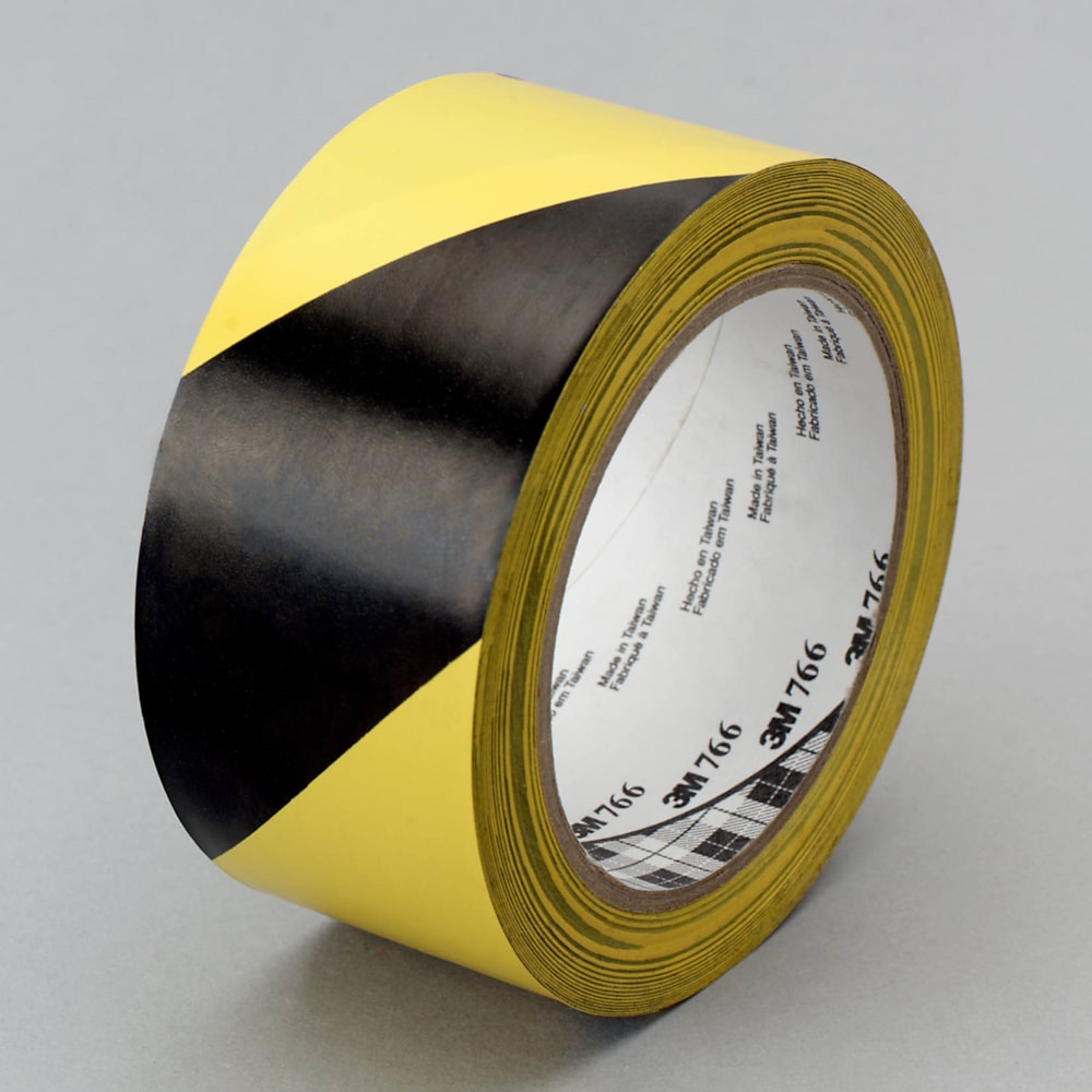 Hazard Warning Tape 766 Black/Yellow, 2 in x 36 yd 5.0 mil, 24 per case B