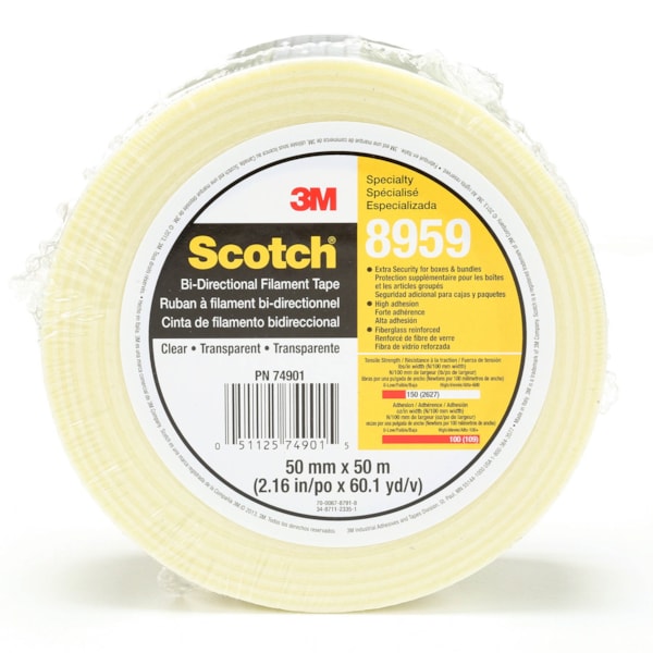 Scotch® Bi-Directional Filament Tape 8959 Transparent, 50 mm x 50 m, 18 individually wrapped rolls per case Conveniently Packaged