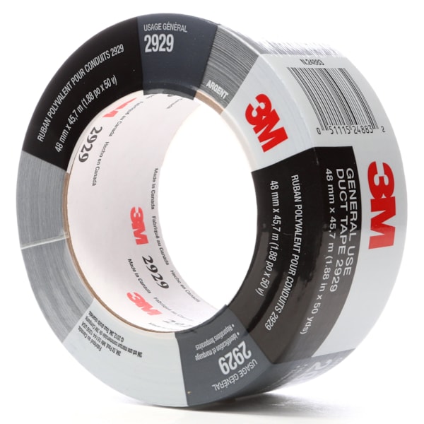 General Use Duct Tape 2929 Silver, 1.88 in x 50 yd 5.5 mil, 24 per case, Conveniently Packaged
