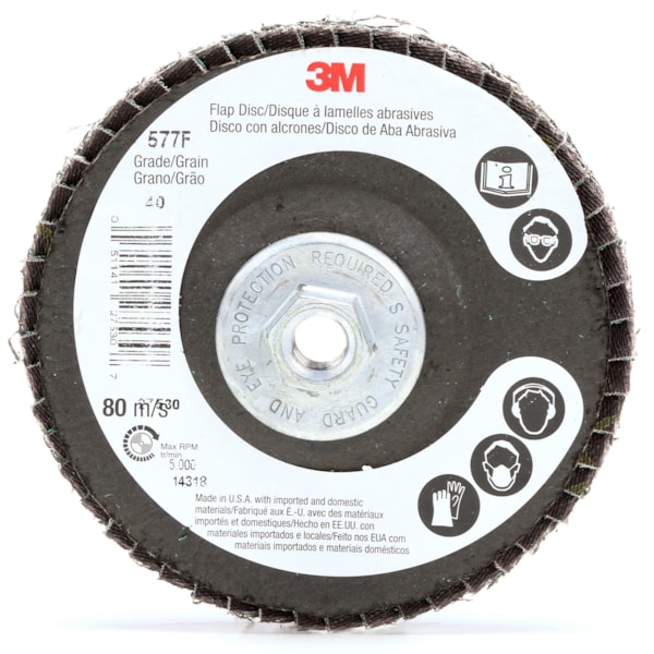 Flap Disc 577F, T29 4 in x 3/8-24 40 YF-weight, 10 per case