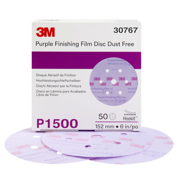 Purple Finishing Film Hookit™ Disc Dust-Free, 30767, 6 in, P1500, 50 discs per box, 4 boxes per case