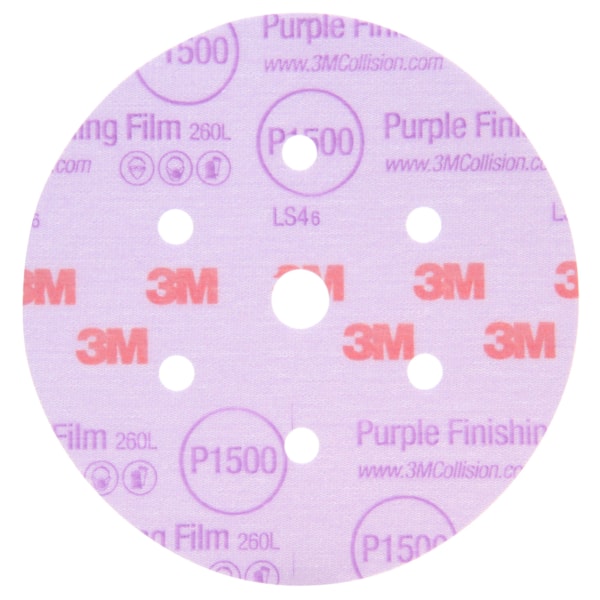 Purple Finishing Film Hookit™ Disc Dust-Free, 30767, 6 in, P1500, 50 discs per box, 4 boxes per case