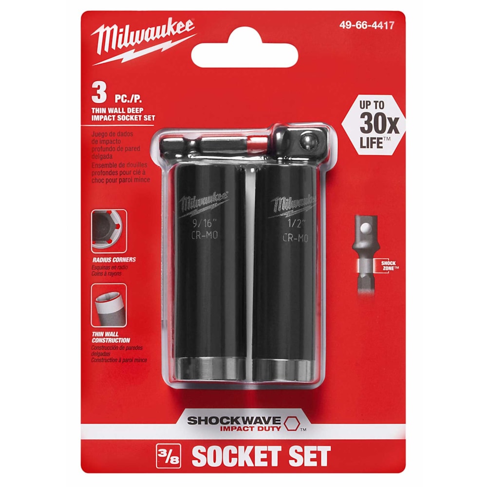 SHOCKWAVE™ Deep Well SAE Impact Socket Set, 3 Pieces, 6-Point, 3/8 in Drive, Steel, Black Oxide