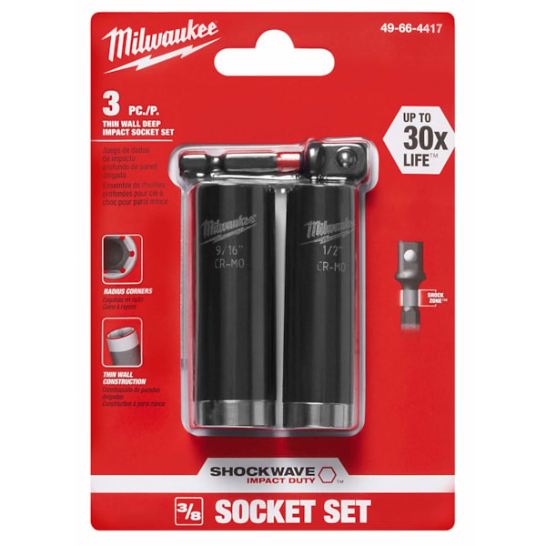 SHOCKWAVE™ Deep Well SAE Impact Socket Set, 3 Pieces, 6-Point, 3/8 in Drive, Steel, Black Oxide
