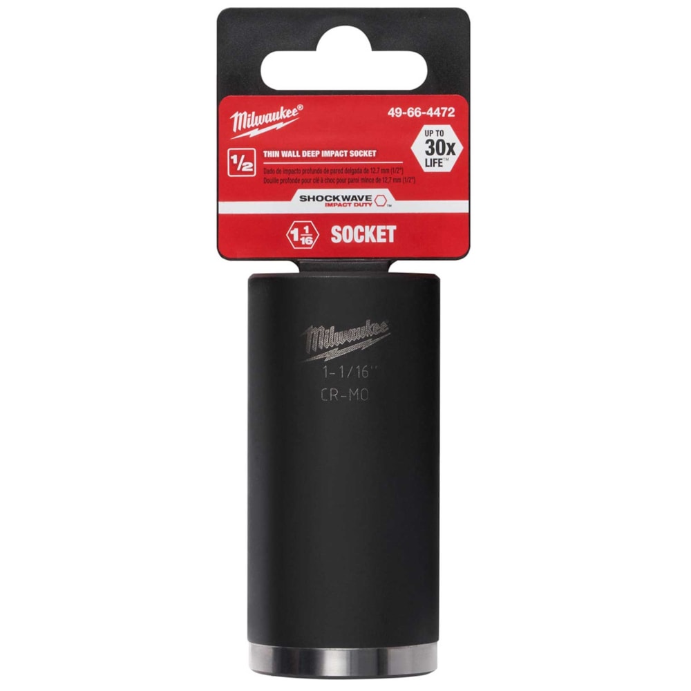 SHOCKWAVE™ Deep Well SAE Impact Socket, 1-1/16 in Socket, 1/2 in Drive, 3 in OAL, Heat Treated Steel