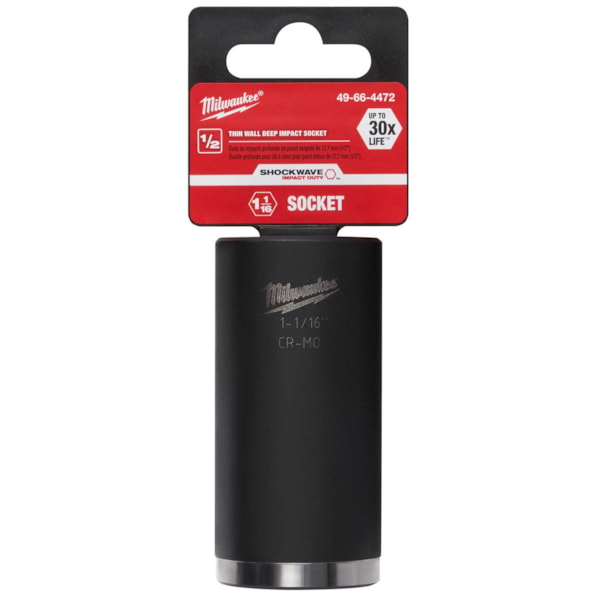 SHOCKWAVE™ Deep Well SAE Impact Socket, 1-1/16 in Socket, 1/2 in Drive, 3 in OAL, Heat Treated Steel