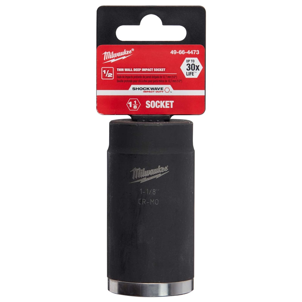 SHOCKWAVE™ Deep Well SAE Impact Socket, 1-1/8 in Socket, 1/2 in Drive, 3 in OAL, Heat Treated Steel