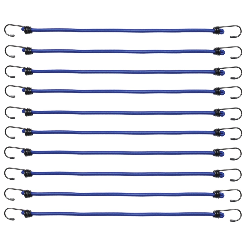 18" Bungee Cord with Steel Hooks, Blue, 10/Pack