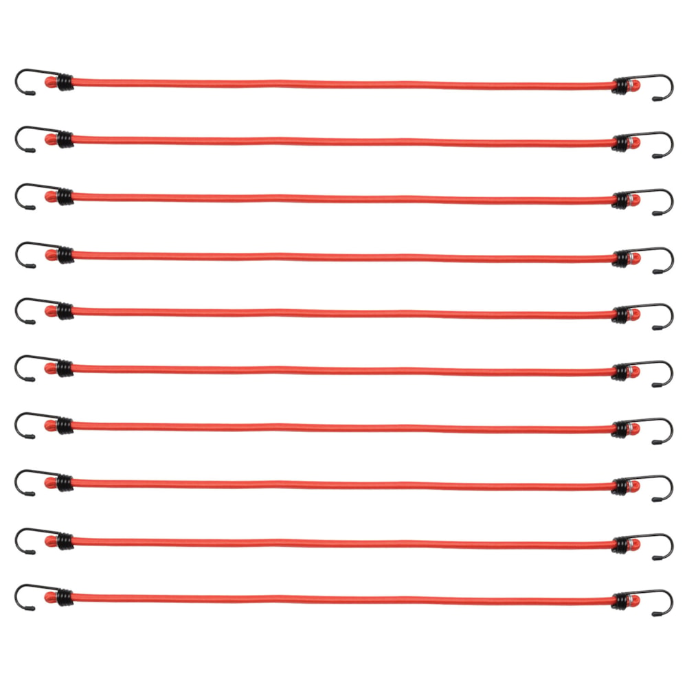 24" Bungee Cord with Steel Hooks, Red, 10/Pack