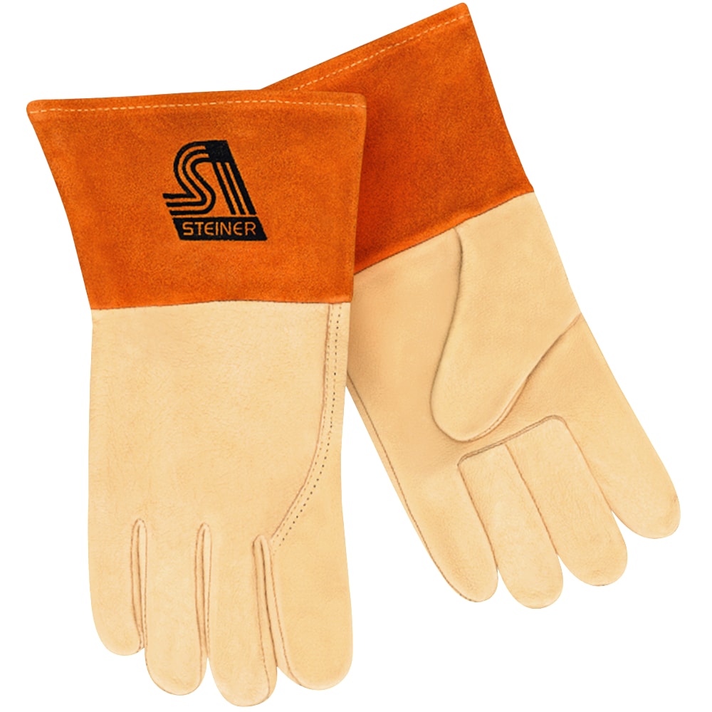Premium Grain Pigskin Level A2 Cut Resistant MIG Welding Gloves, Para-Aramid Lined Palm, Long Cuff