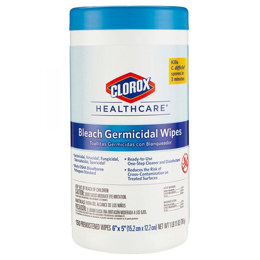 Healthcare Bleach Germicidal Wipes, 6 x 5, Unscented, 150/Canister