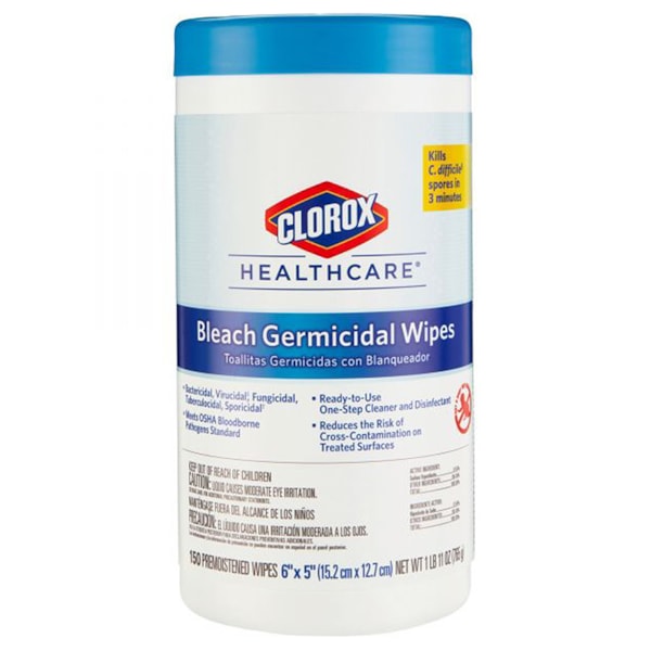 Healthcare Bleach Germicidal Wipes, 6 x 5, Unscented, 150/Canister